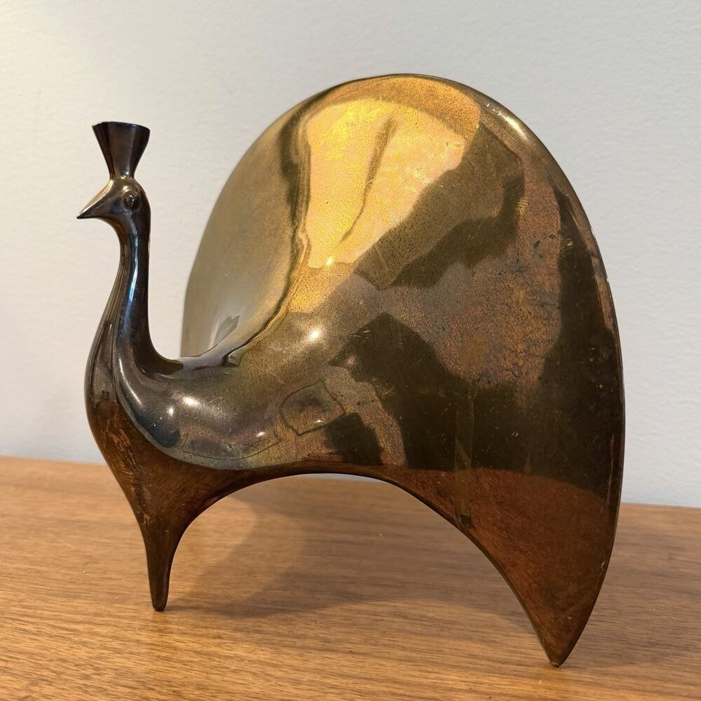 Jonathan Adler Solid Brass Peacock Sculpture Figurine Vintage Contemporary Decor